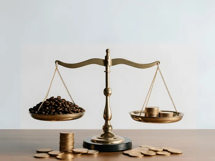 RS-blog-Bereken-je-kostprijs.png Koffiebonen en munten op een weegschaal