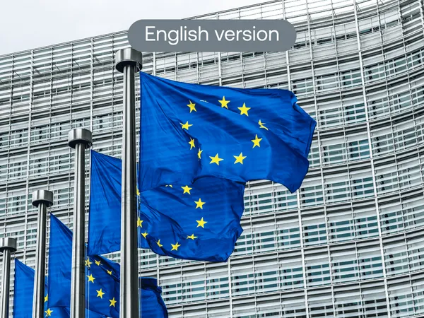 Brussels - European Union flags waving in the wind