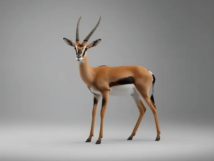 RS-blog-fd-gazellen-2025 Een gazelle staat voor een grijze achtergrond.